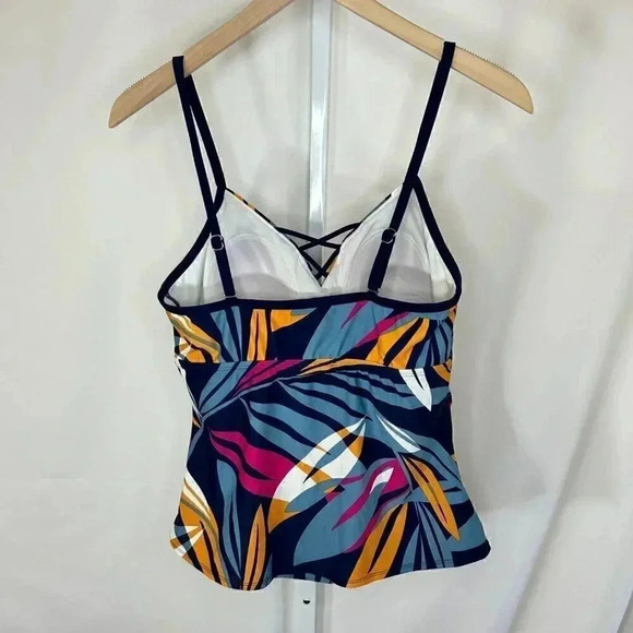 2/$30 Kona Sol Medium Tankini Tropical Top Blue Fuschia Orange Swim Top Swim - Picture 5 of 12